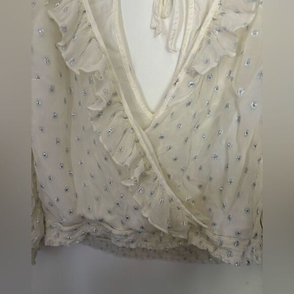Abercrombie long sleeve metallic print  wrap top with ruffle detail S - Picture 11 of 14